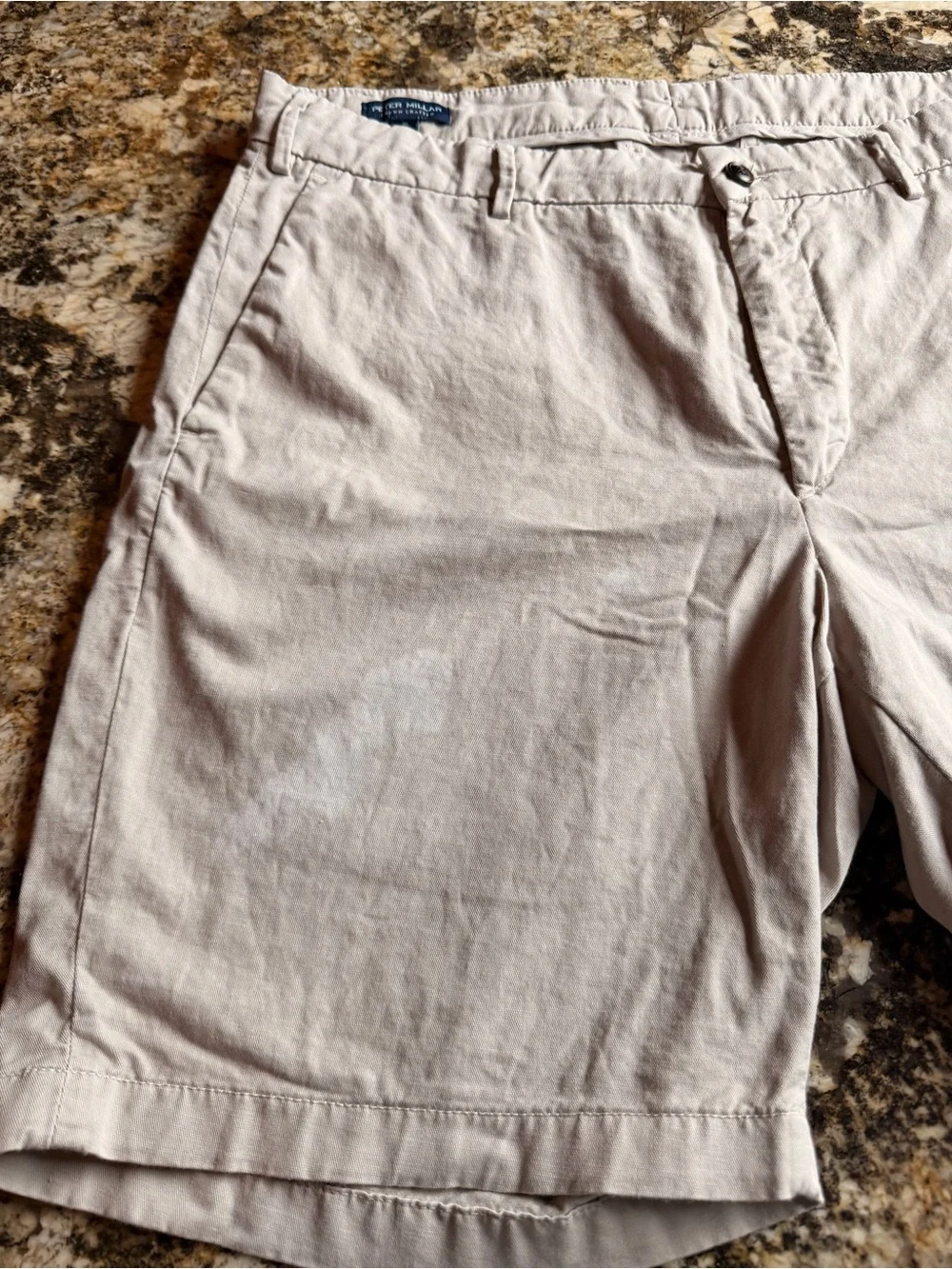 Peter Millar Crown Crafted Somerset men’s shorts in stone beige color, Size 36